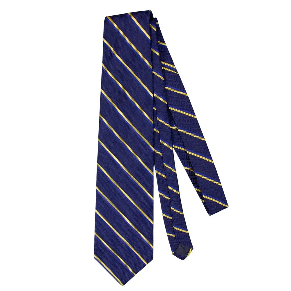 Brooks Brothers Makers Mens Silk Tie Blue Yellow Stripe Herringbone Made in‎ USA